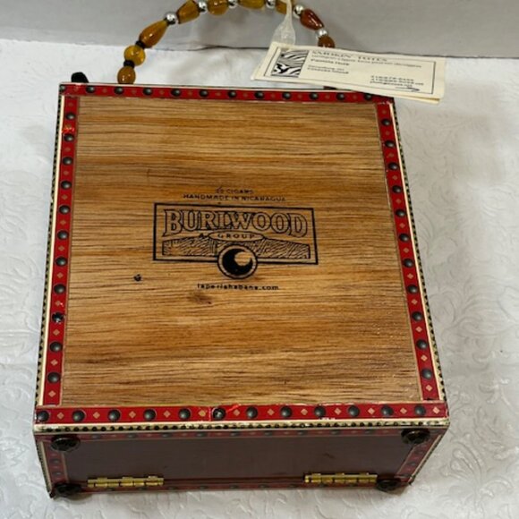 Unique Black Pearl Cobre Copper Cigar Handbag Box Purse Beaded Handle - Picture 5 of 16